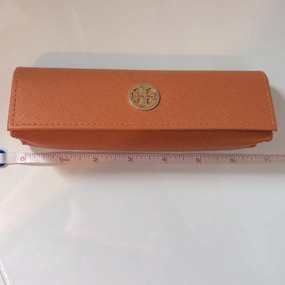 Tory Burch Small Leather Eyeglasses Case Orange with Gold-Tone Logo Hardware